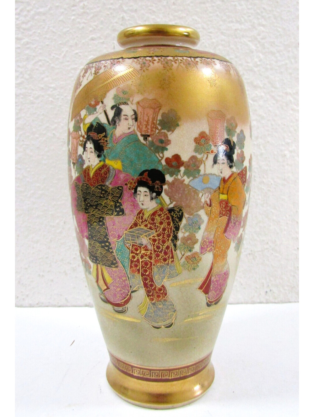 Antique Satsuma Vase with Geishas Elegant Ladies in Landscape